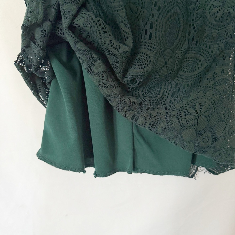 Three Pink Hearts Lace Lined Women's Medium Green Tank Boho Feminine Office - Picture 8 of 9